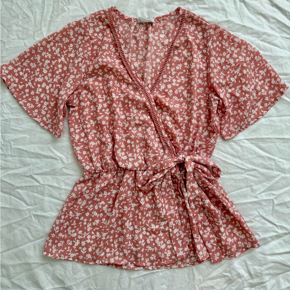 Sky/Light Pink Floral Blouse